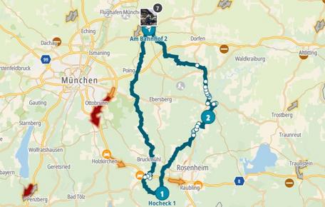 Kartenausschnitt mit markierter Route oder Begrenzungslinie, ohne Text oder weitere Beschriftungen.